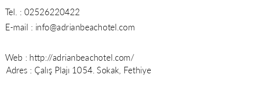 Adrian Beach Hotel telefon numaralar, faks, e-mail, posta adresi ve iletiim bilgileri
